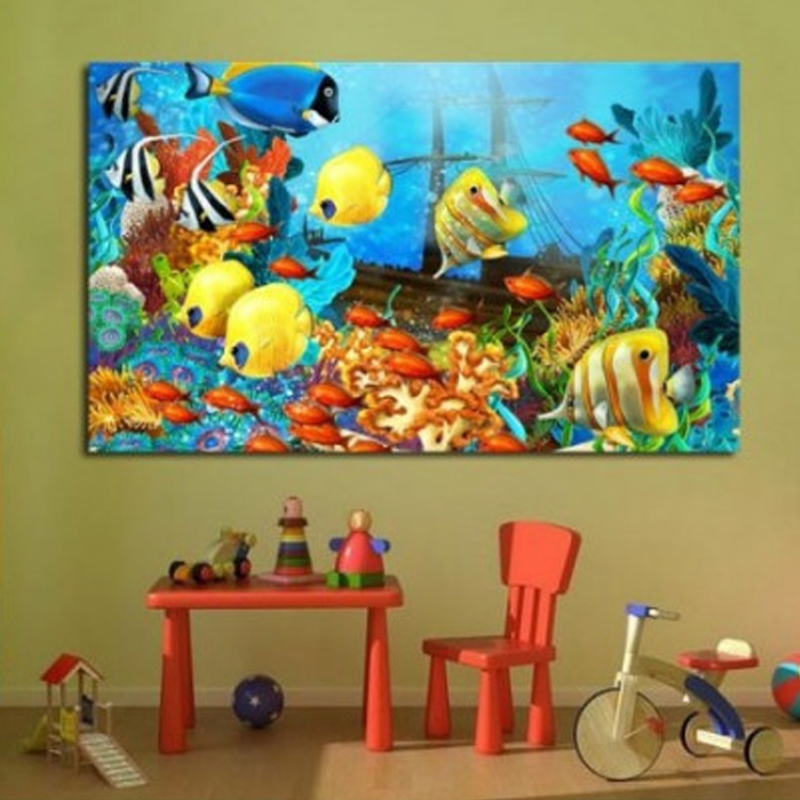 Παιδικός πίνακας σε καμβά με τροπικά ψάρια